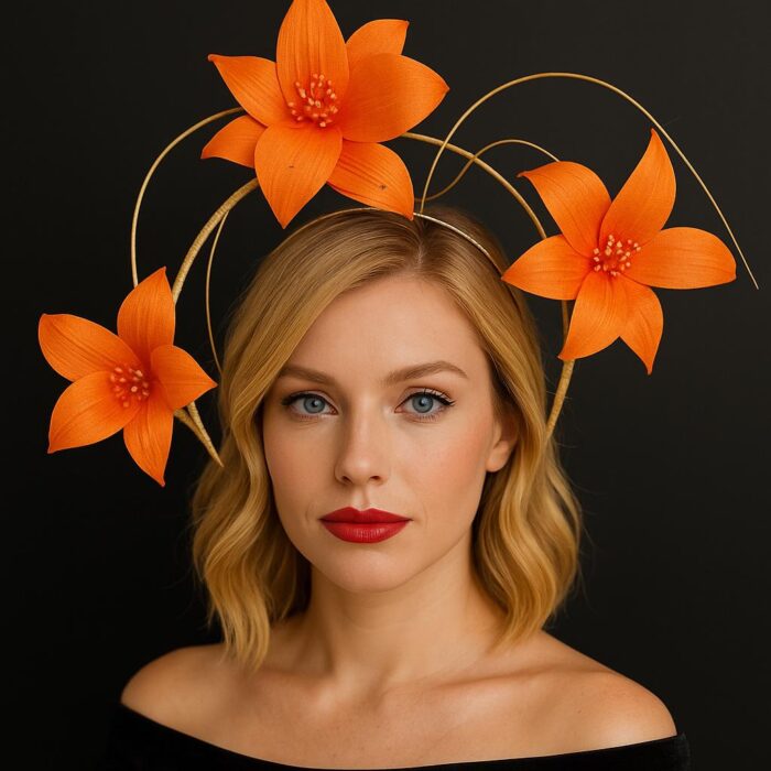Lorraine - Orange Abaca Silk Fascinator: Kentucky Derby Headpiece