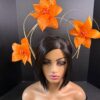 Lorraine - Orange Abaca Silk Fascinator: Kentucky Derby Headpiece