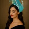 Claudia - Aqua & Lemon Couture Fascinator.  Sinamay Hat with Feather Spray.