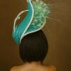 Claudia - Aqua & Lemon Couture Fascinator.  Sinamay Hat with Feather Spray.