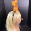Amber Cascade Couture Fascinator, Orange Ruffled Organza Statement Hat