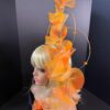 Amber Cascade Couture Fascinator, Orange Ruffled Organza Statement Hat