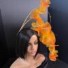 Amber Cascade Couture Fascinator, Orange Ruffled Organza Statement Hat