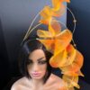 Amber Cascade Couture Fascinator, Orange Ruffled Organza Statement Hat