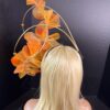 Amber Cascade Couture Fascinator, Orange Ruffled Organza Statement Hat