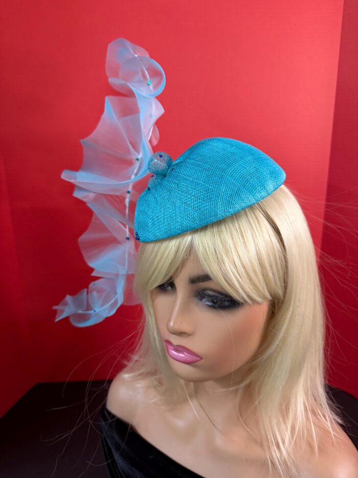 il_fullxfull.7820216136_cg1p Turquoise Ruffle Halo Fascinator, Sculptural Sinamay Statement Hat