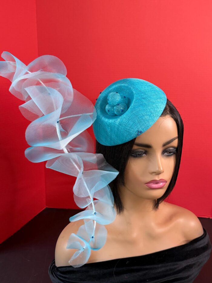 il_fullxfull.7820216730_88fp Turquoise Ruffle Halo Fascinator, Sculptural Sinamay Statement Hat
