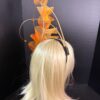 Amber Cascade Couture Fascinator, Orange Ruffled Organza Statement Hat