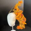 Amber Cascade Couture Fascinator, Orange Ruffled Organza Statement Hat