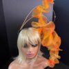 Amber Cascade Couture Fascinator, Orange Ruffled Organza Statement Hat