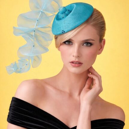 Turquoise Ruffle Halo Fascinator, Sculptural Sinamay Statement Hat