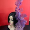 Aubergine Plum Ruffle Headband, Sculptural Organza Fascinator, Wedding Headpiece, Feather Diamante Accent
