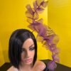 Aubergine Plum Ruffle Headband, Sculptural Organza Fascinator, Wedding Headpiece, Feather Diamante Accent