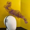 Aubergine Plum Ruffle Headband, Sculptural Organza Fascinator, Wedding Headpiece, Feather Diamante Accent