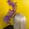 Aubergine Plum Ruffle Headband, Sculptural Organza Fascinator, Wedding Headpiece, Feather Diamante Accent
