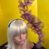 Aubergine Plum Ruffle Headband, Sculptural Organza Fascinator, Wedding Headpiece, Feather Diamante Accent