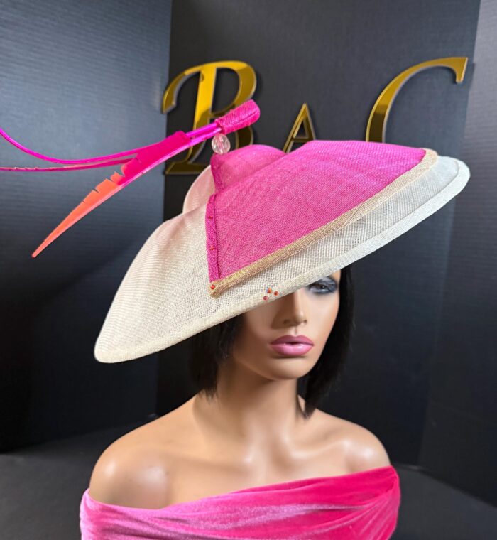 Rosé Royale. Pink and Ivory Hatinator, Kentucky Derby Hat, Elegant Church Hat, Wedding Guest Fascinator, Statement Occasion Headpiece
