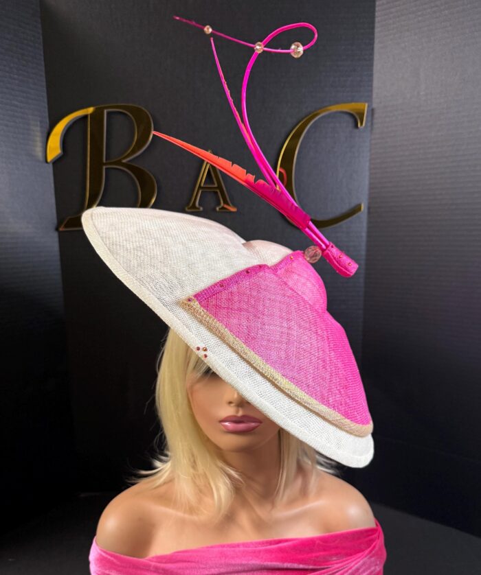 Rosé Royale. Pink and Ivory Hatinator, Kentucky Derby Hat, Elegant Church Hat, Wedding Guest Fascinator, Statement Occasion Headpiece