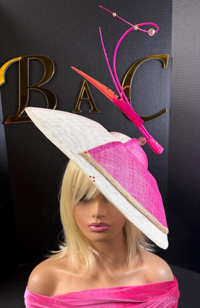 Rosé Royale. Pink and Ivory Hatinator, Kentucky Derby Hat, Elegant Church Hat, Wedding Guest Fascinator, Statement Occasion Headpiece