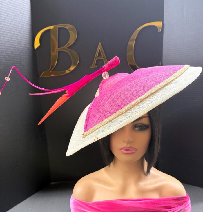 Rosé Royale. Pink and Ivory Hatinator, Kentucky Derby Hat, Elegant Church Hat, Wedding Guest Fascinator, Statement Occasion Headpiece