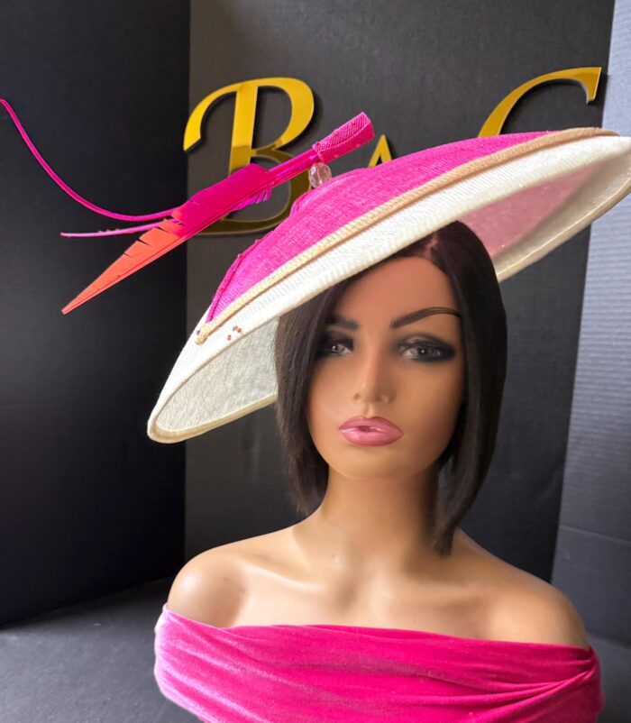 Rosé Royale. Pink and Ivory Hatinator, Kentucky Derby Hat, Elegant Church Hat, Wedding Guest Fascinator, Statement Occasion Headpiece