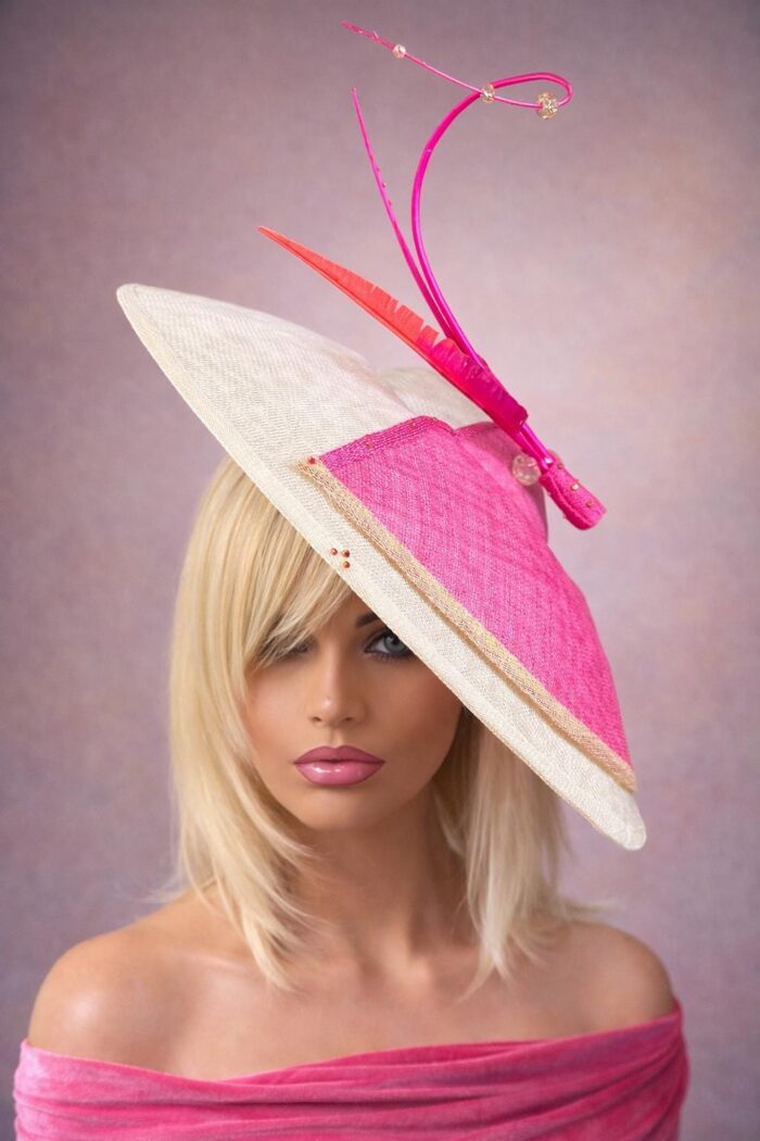 Rosé Royale. Pink and Ivory Hatinator, Kentucky Derby Hat, Elegant Church Hat, Wedding Guest Fascinator, Statement Occasion Headpiece