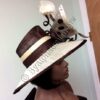 Handmade Cream & Brown Sinamay Occasion Hat, Polka Dot Bow