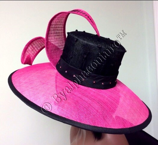 Pink & Black Derby Hat: Royal Ascot Occasion Headpiece - Priskilla