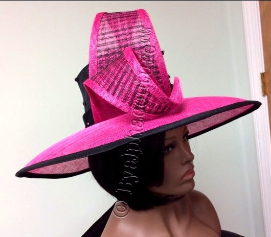 Pink & Black Derby Hat: Royal Ascot Occasion Headpiece - Priskilla